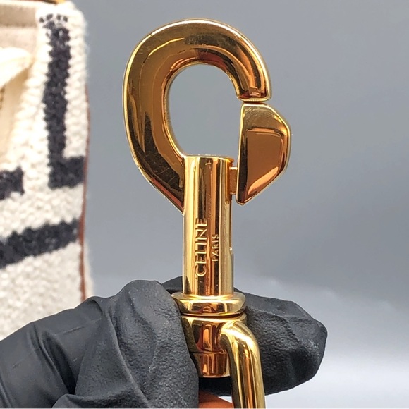 Celine Textile Small Ava Logo Canvas Shoulder Bag Leather Trim - Picture 9 of 13